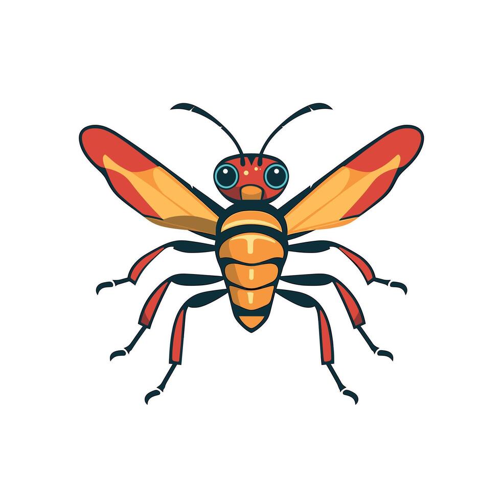 Colorful insect with vibrant wings seen in a bright artistic style on a white background vector