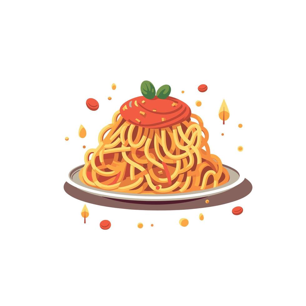 Delicious spaghetti with tomato sauce and herbs on a plate vector
