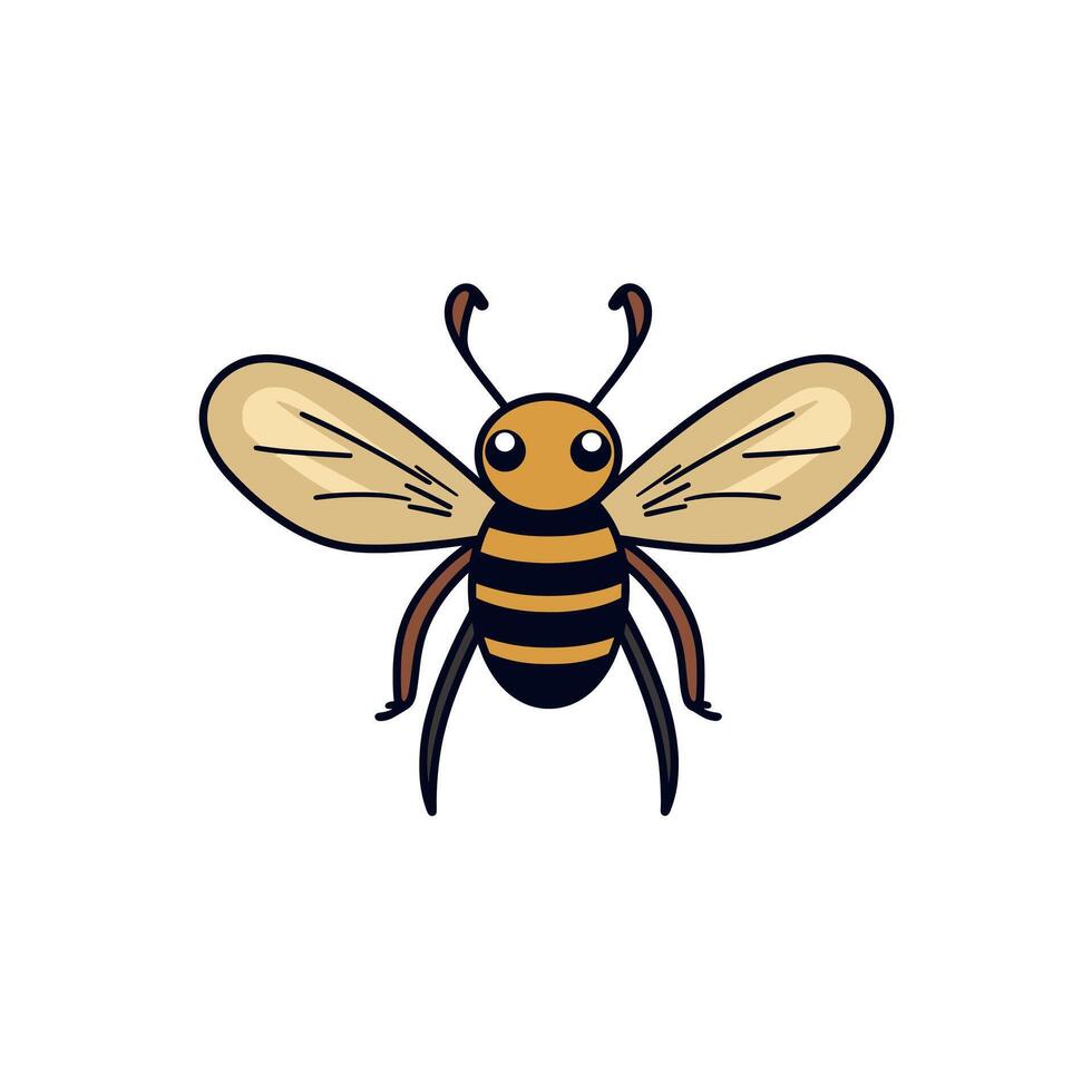 Colorful cartoon bee with detailed wings and happy expression in a simple design vector