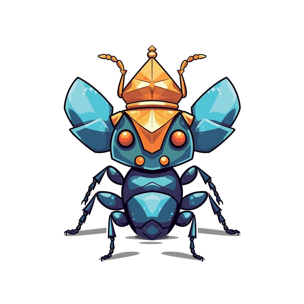 Creative art of a bright blue insect wearing a golden crown, showcasing a unique and playful design appealing to art enthusiasts vector