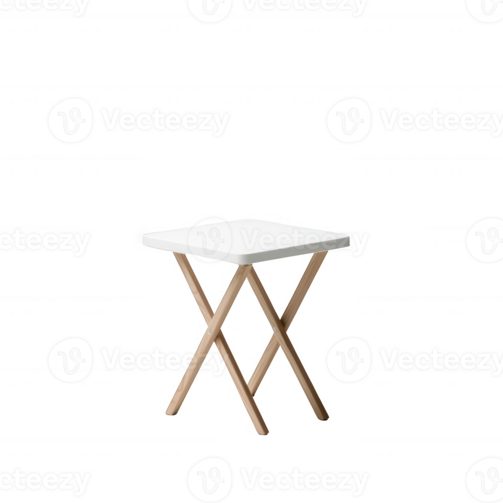 A minimalist white folding table with wooden legs for versatile use in any space. png