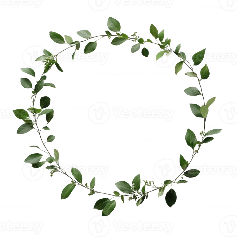 A beautiful circular wreath made of lush green leaves. png