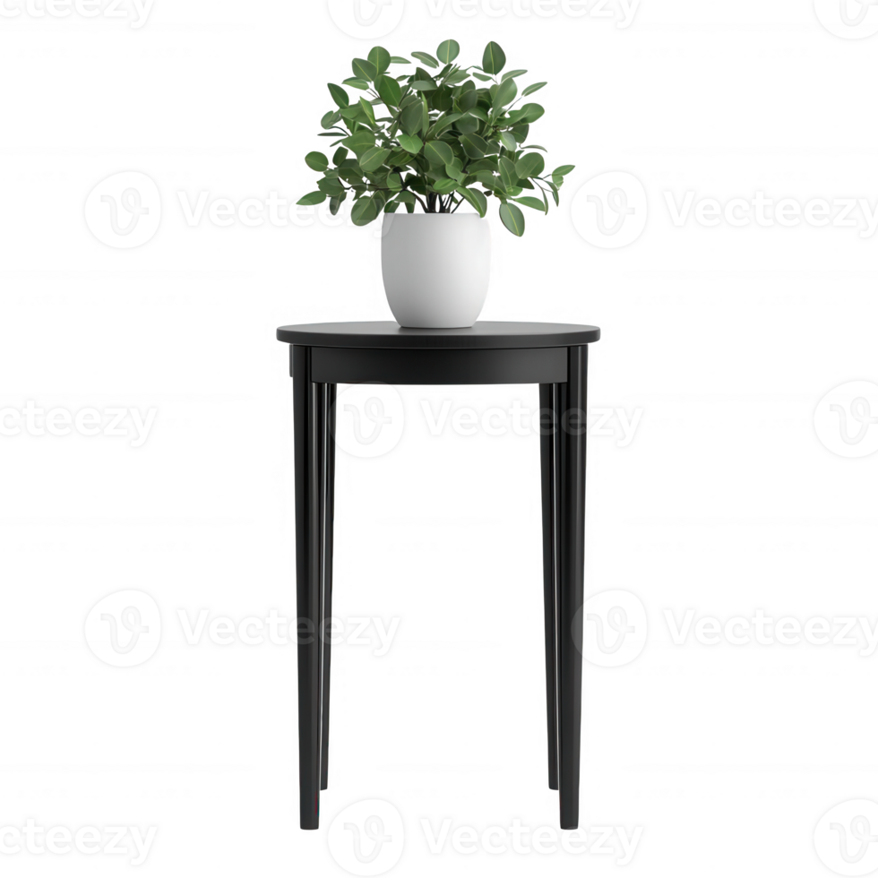 A stylish black table with a potted plant, enhancing modern home aesthetics. png