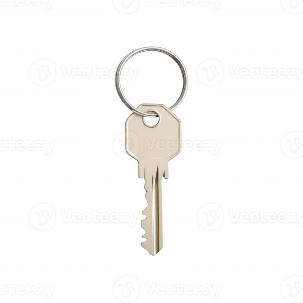 A simple silver key on a keyring, symbolizing access and new beginnings. png