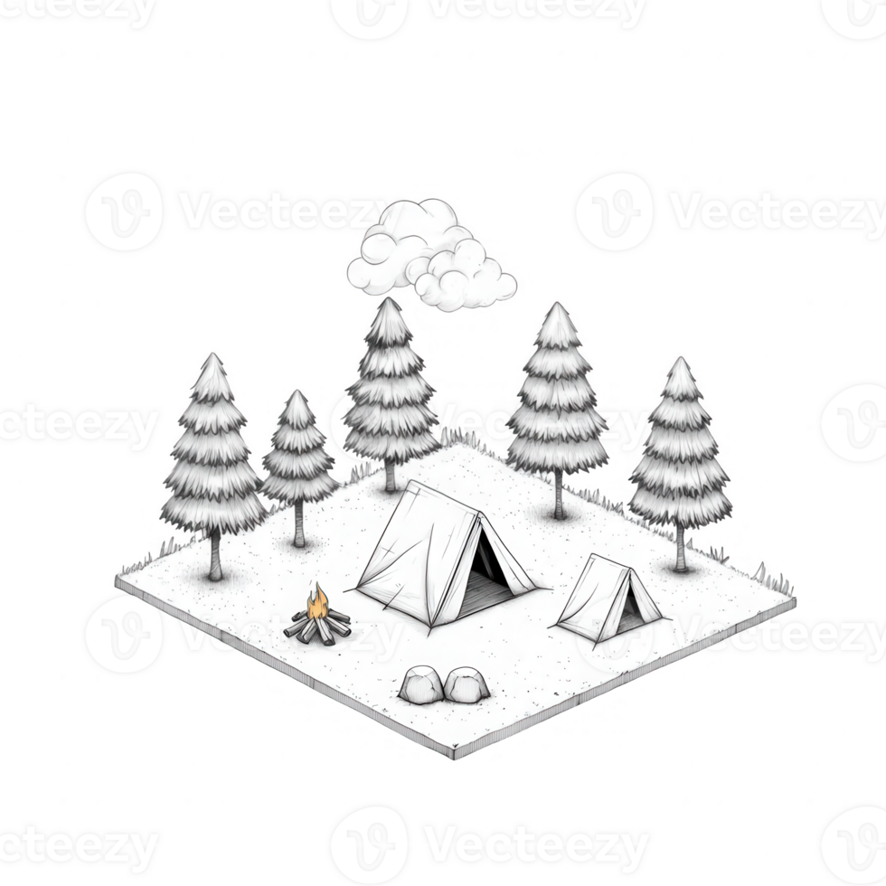 A serene camping scene with tents and trees, perfect for outdoor enthusiasts. png