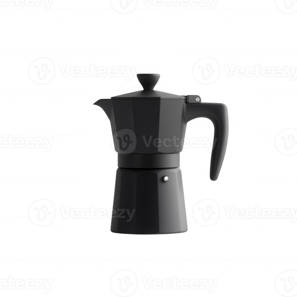A sleek black moka pot ideal for brewing rich espresso coffee at home. png