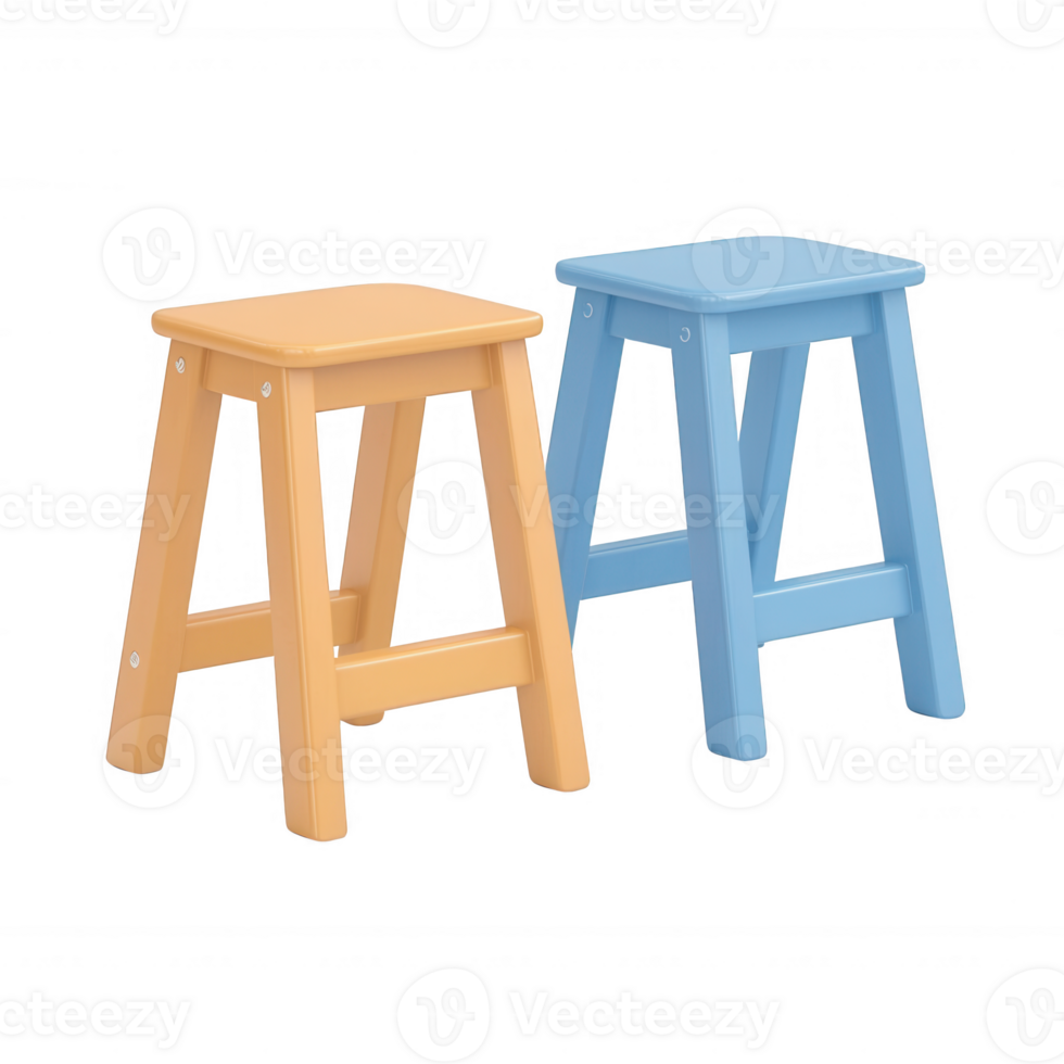 Colorful wooden stools in orange and blue, perfect for modern interior design. png