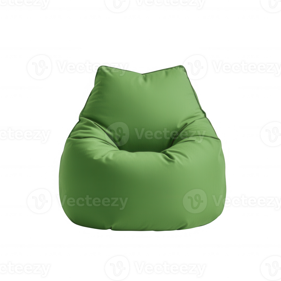 Comfortable green bean bag chair, perfect for relaxation and modern decor. png
