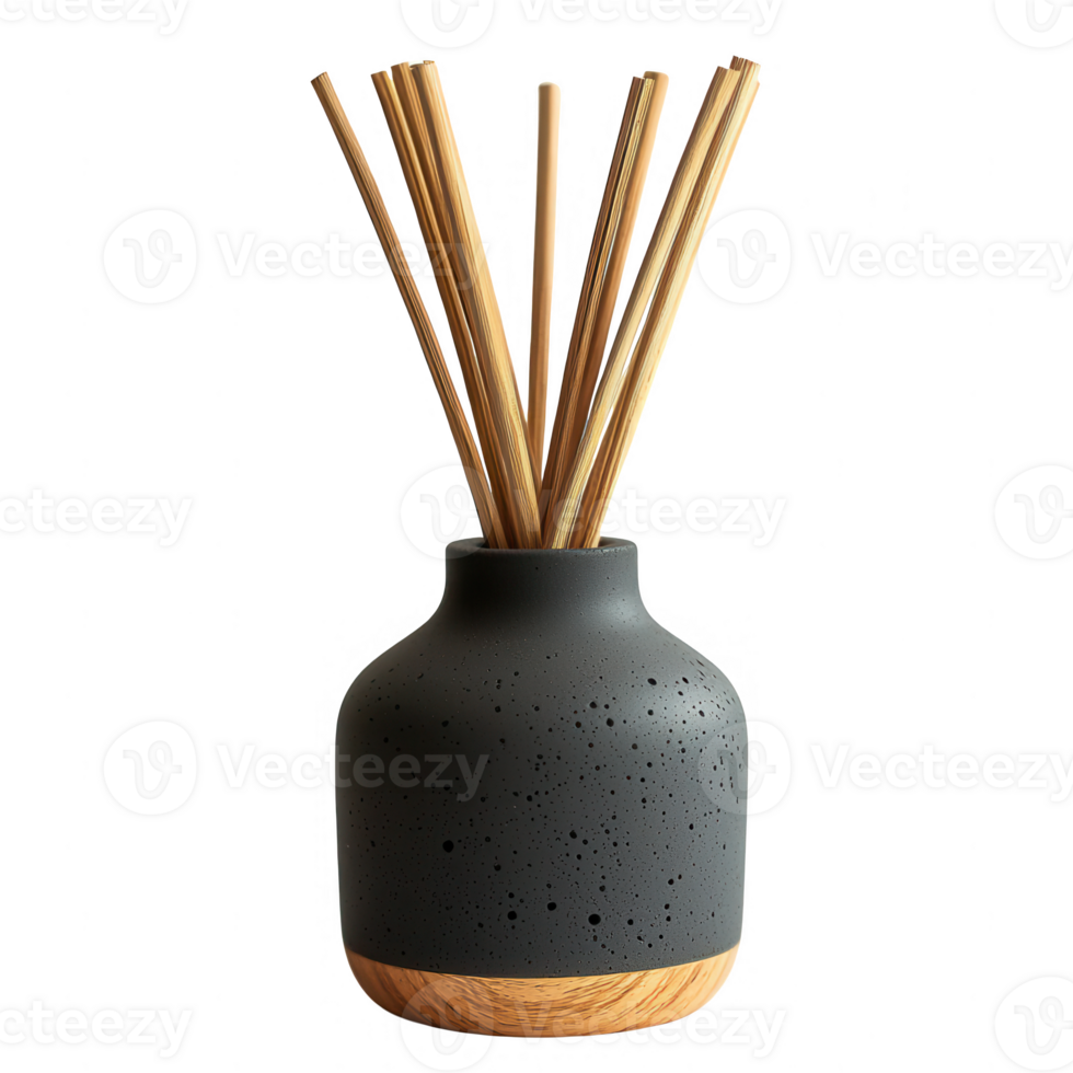 Elegant diffuser vase with reeds for aroma and decorative style. png