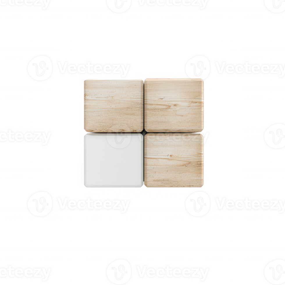Minimalistic wooden blocks arranged in a neat grid pattern on a white background. png