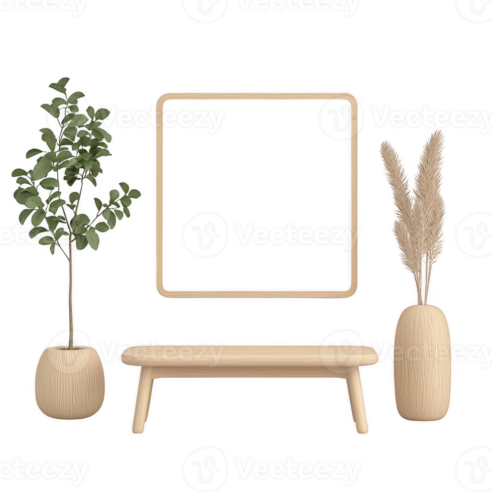 Modern interior setup with plants and a blank frame for home decoration inspiration. png