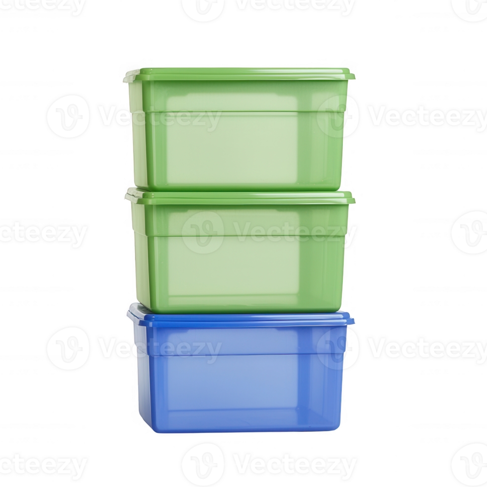 Stacked colorful storage containers for organizing home or office space. png