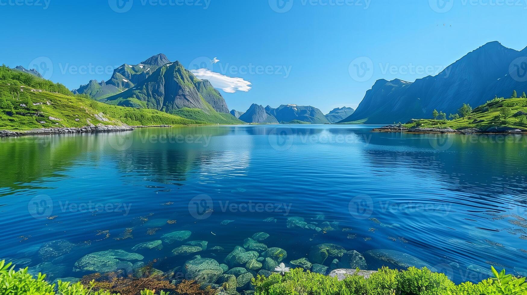 long exposure wide angle photography in a cold region with sea and mountains photo
