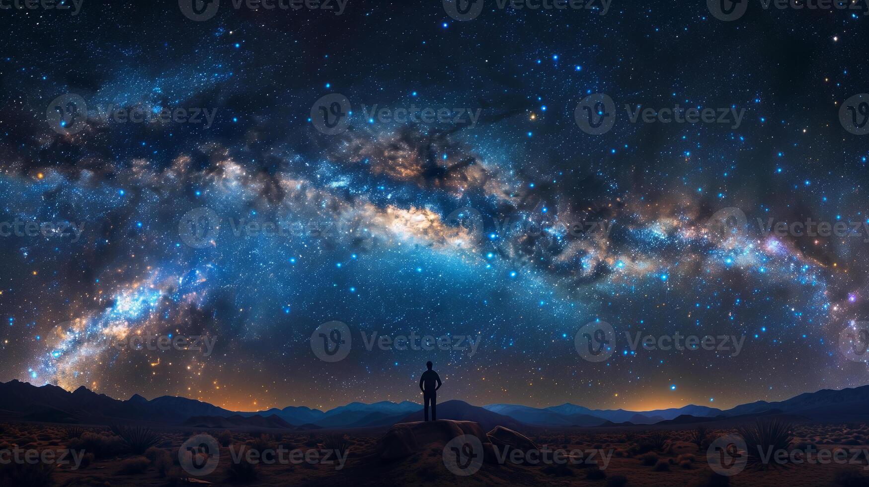 a person with the milky way and the vast universe photo