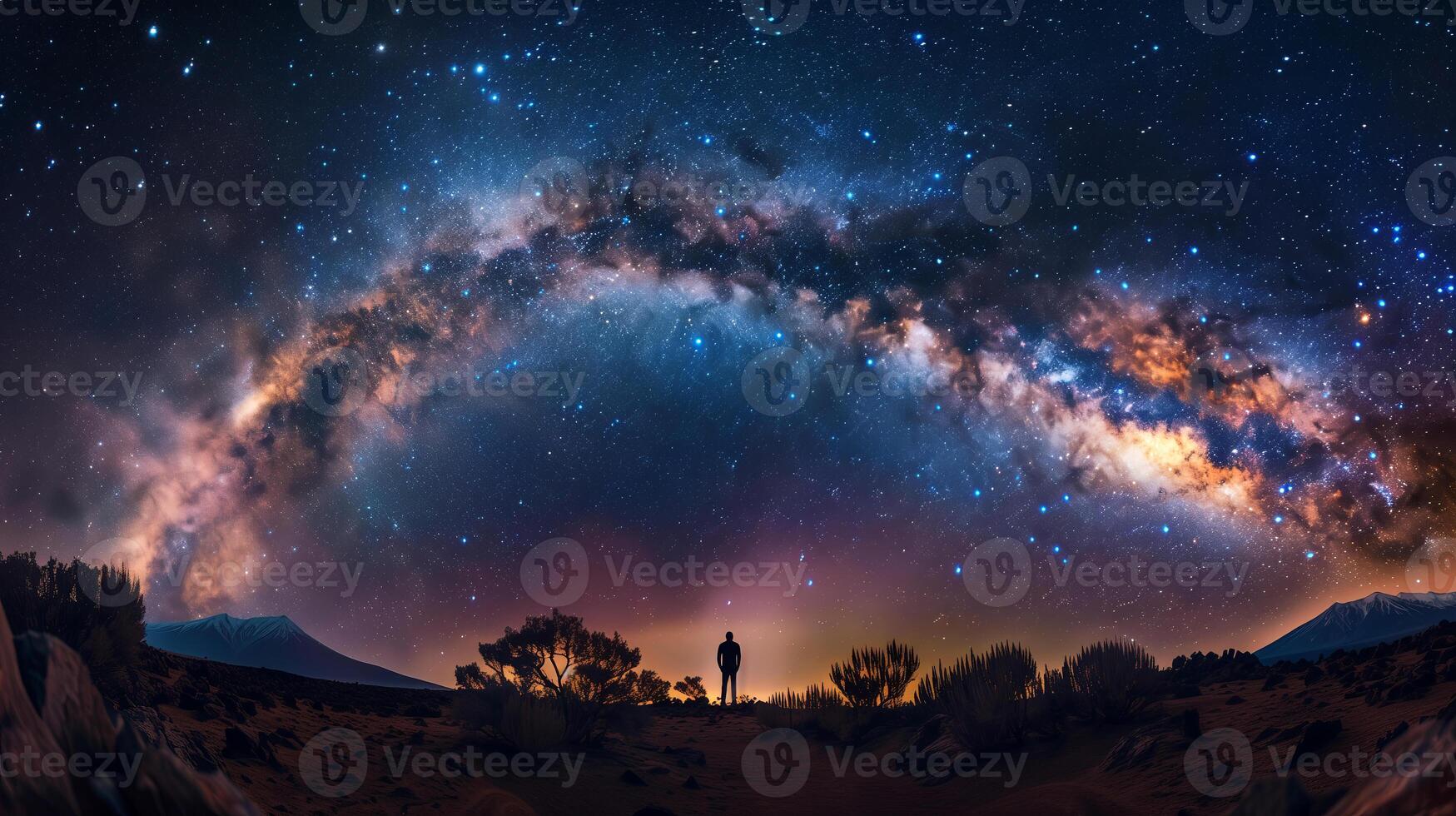 person observing the milky way and the vast universe photo
