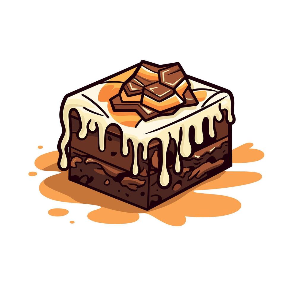 Delicious art of a brownie topped with honeycomb and drizzled with creamy frosting vector