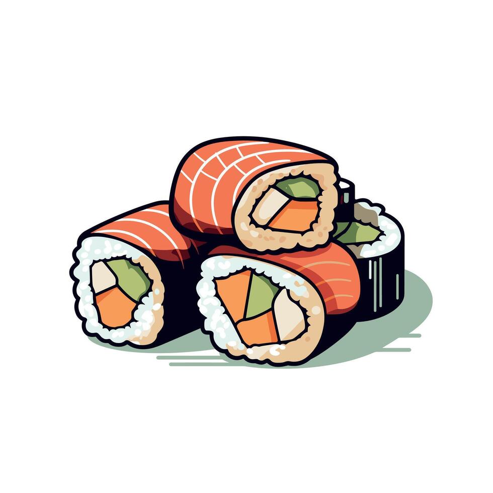 Sushi rolls with fresh ingredients arranged artistically on a plain background vector