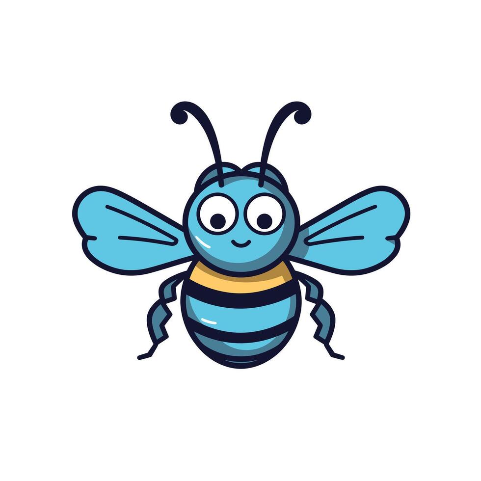 Cute cartoon bee character with blue stripes and friendly expression vector