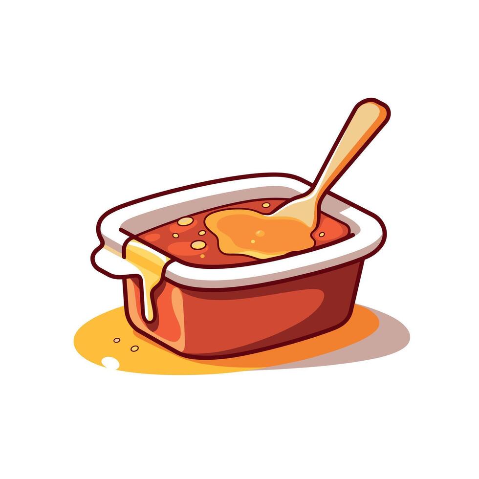 art of a bowl of honey with a wooden spoon on a white background, perfect for illustrating sweetness and natural foods vector