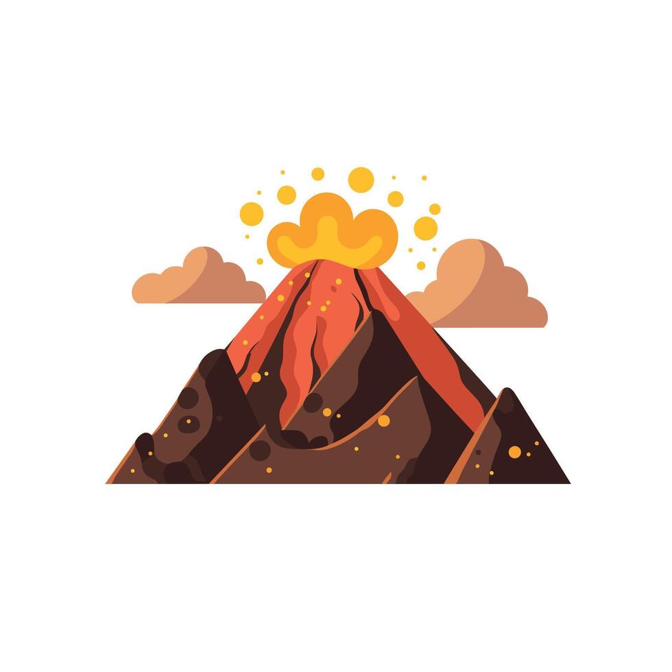 Erupting volcano with lava and clouds in a colorful landscape vector