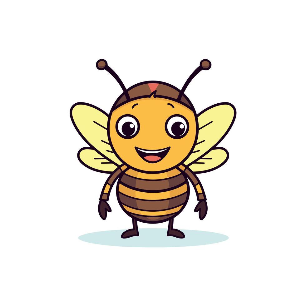 Cute cartoon bee character with big eyes and cheerful expression happily standing vector