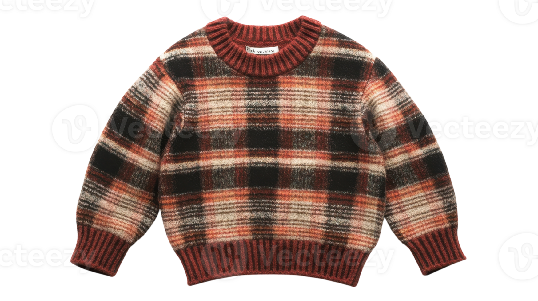Warm and Cozy Plaid Wool Sweater with Ribbed Cuffs Ideal for Fall and Winter Fashion Styles, Perfect for Layering or Casual Wear. png