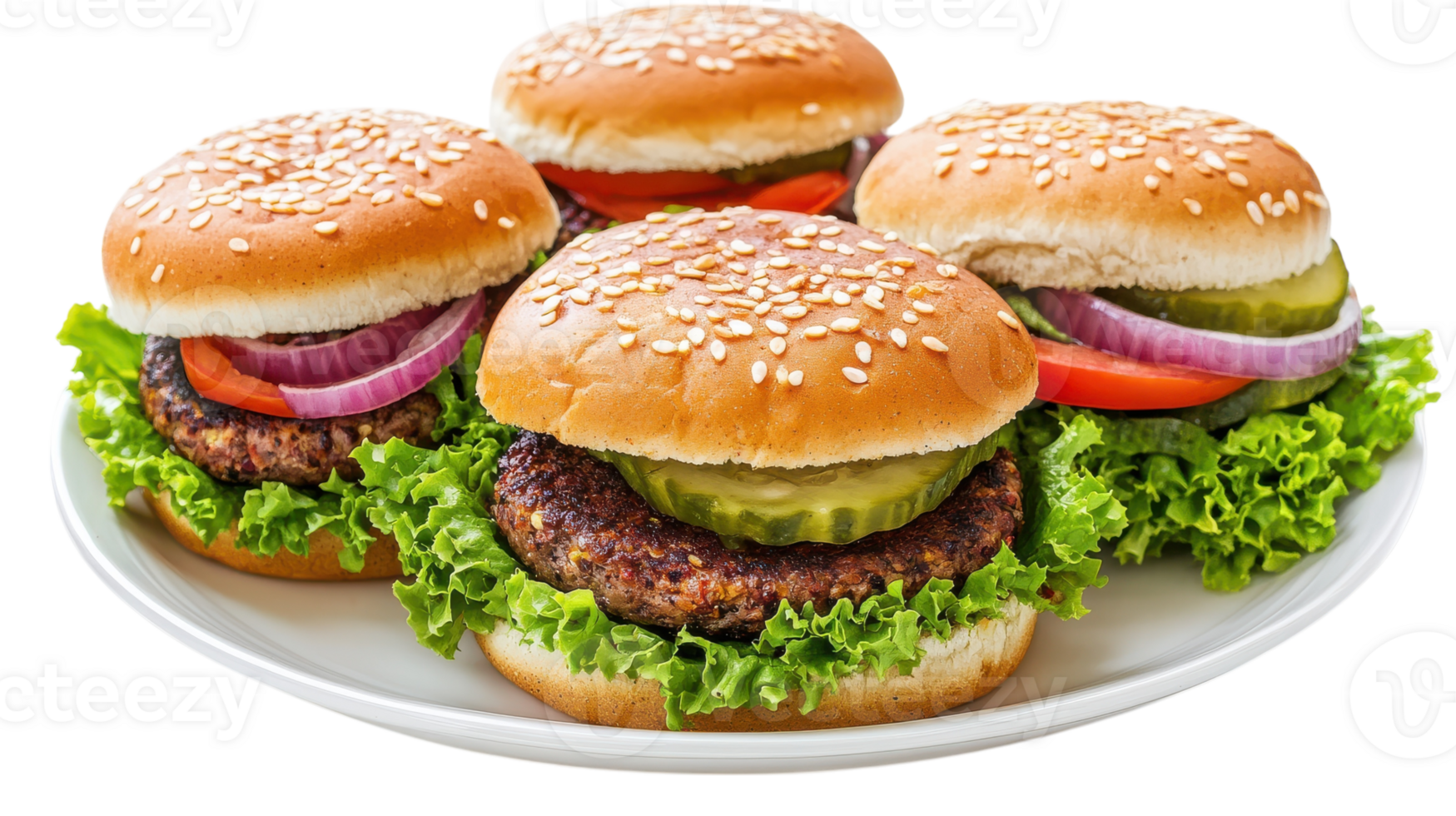 A Delicious Plate of Colorful Veggie Burgers with Fresh Toppings Perfect for a Healthy Meal or Event Presentation. png