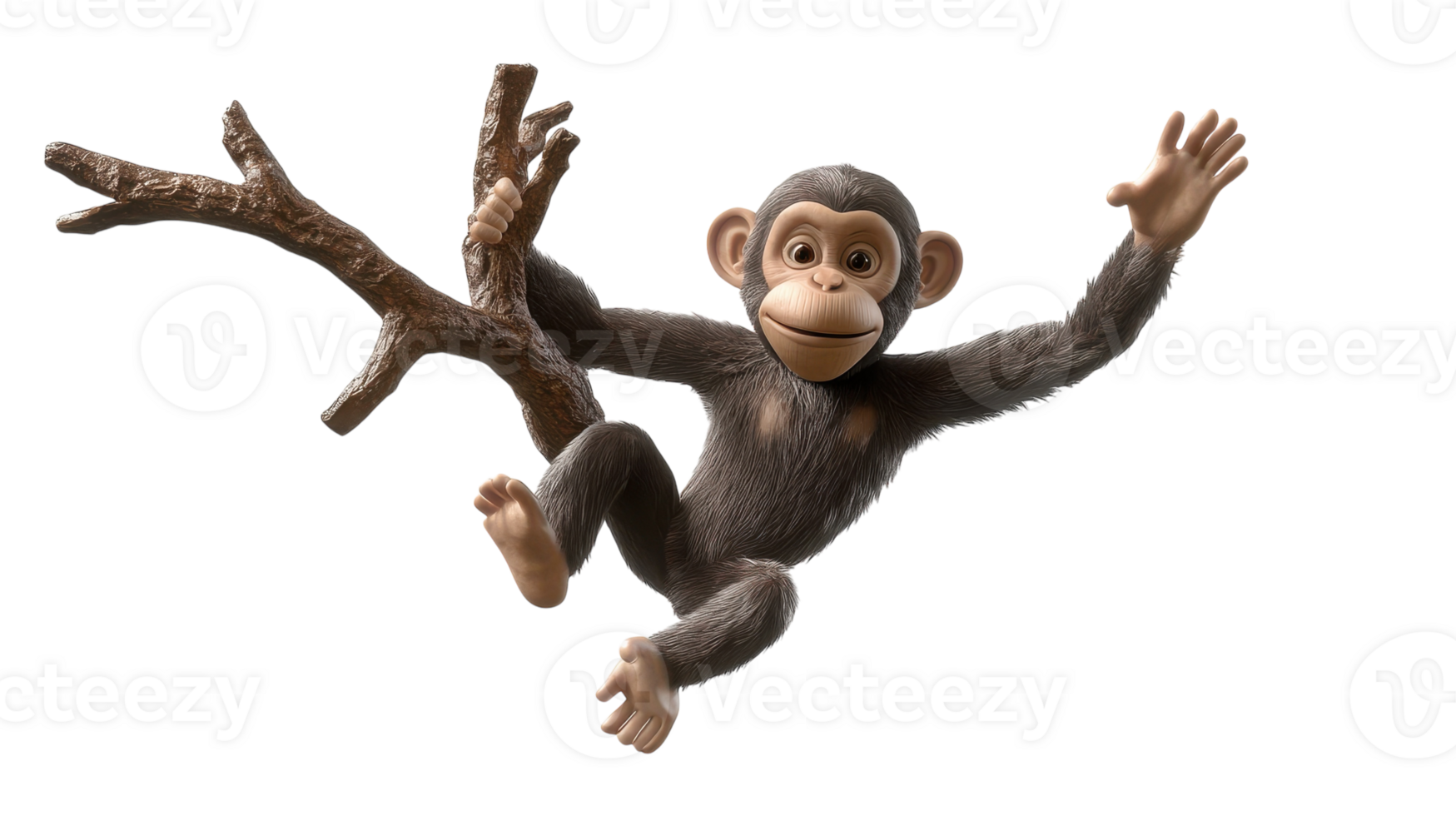 A Playful Monkey Figurine Swinging from a Branch, Ideal for Home Decor or Children's Room Decoration to Add a Touch of Whimsy and Fun. png
