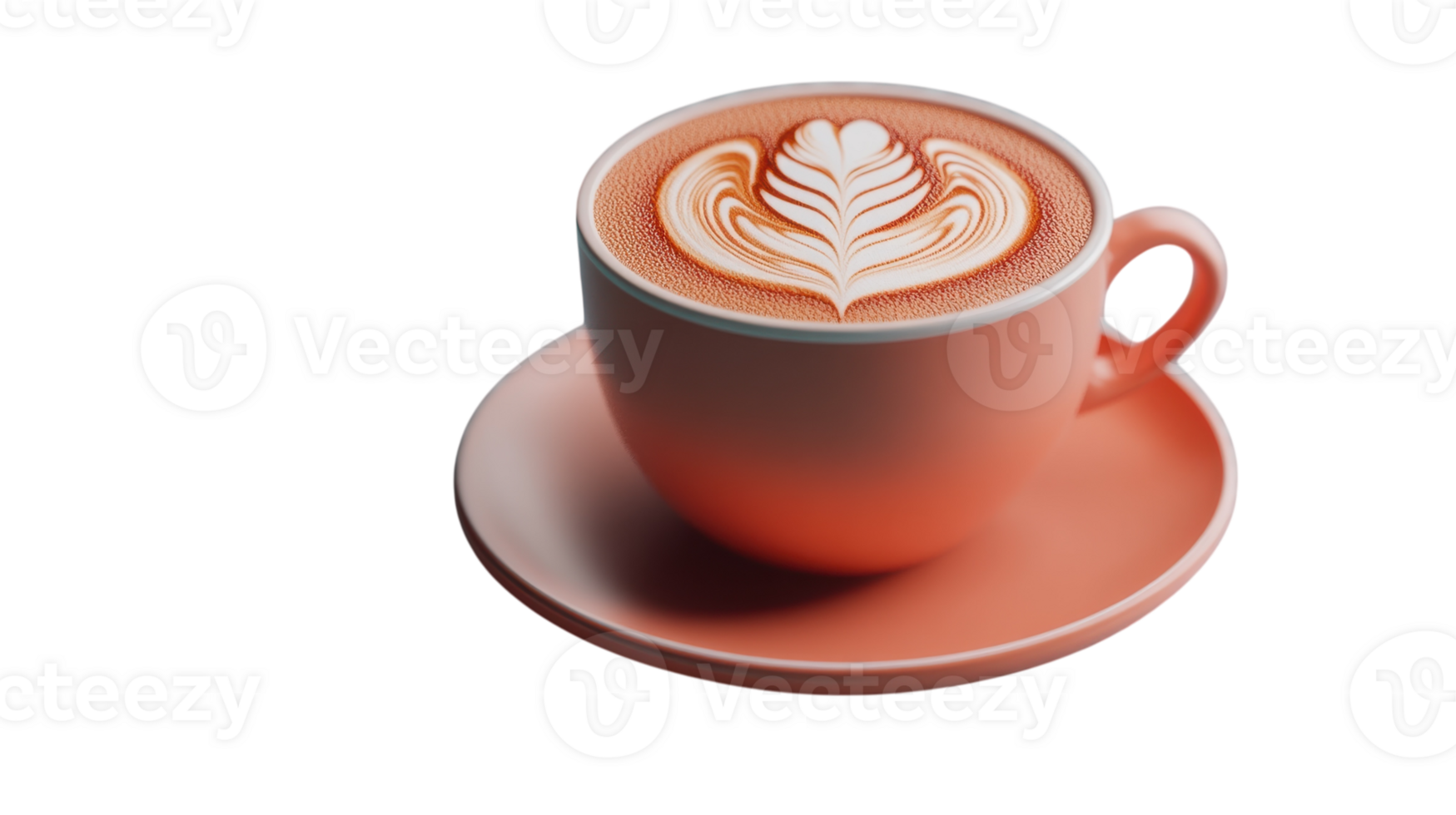 A cup of coffee with a leaf design on top png