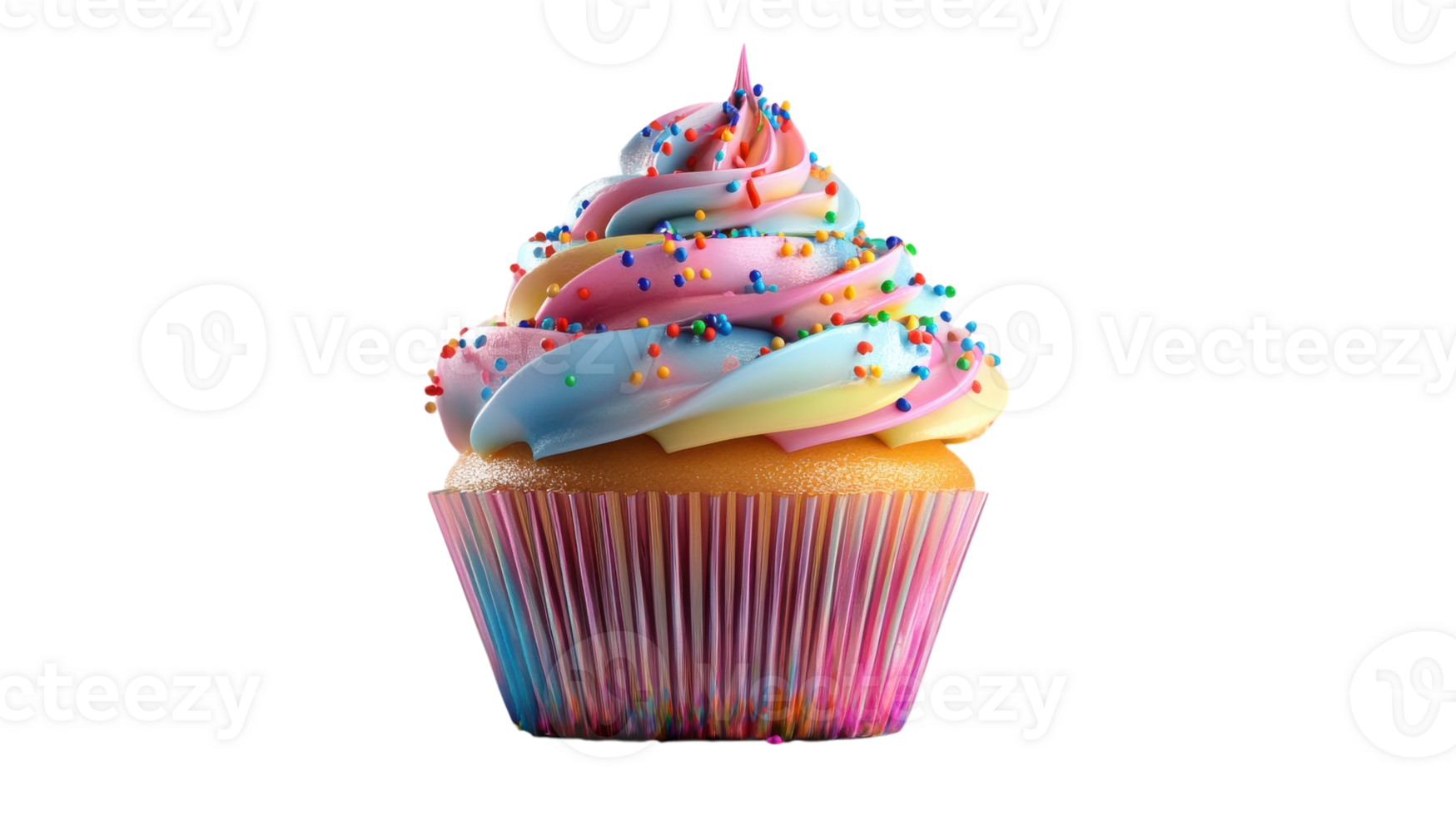 A cupcake with rainbow frosting on top png