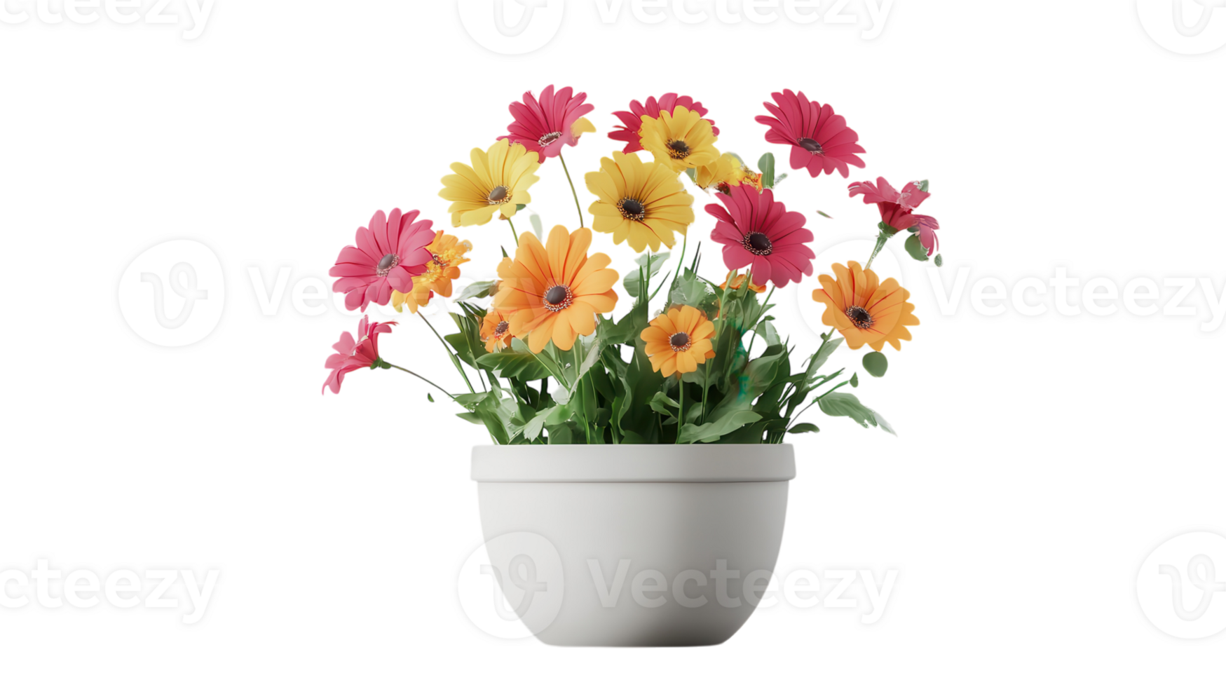 A white pot with colorful flowers in it png