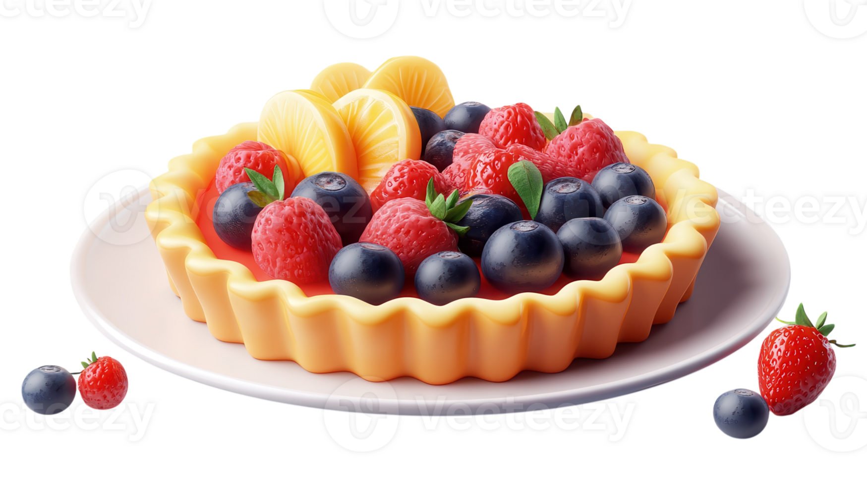 A cake with fruit on it and berries png