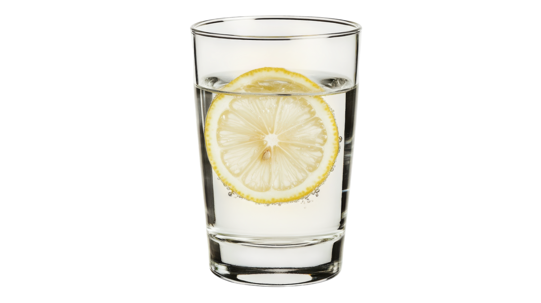A Refreshing Clear Glass Tumbler Filled with Lemon Water Perfect for Summer Drinks or Healthy Hydration. png
