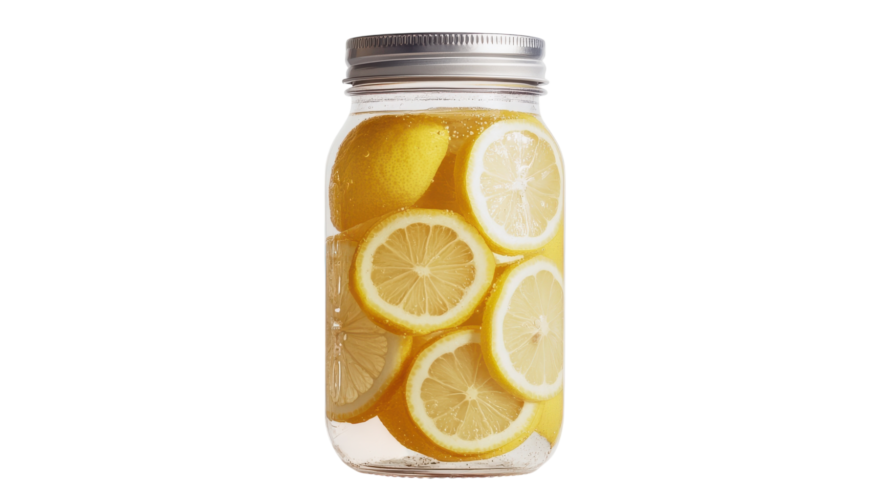 A Clear Mason Jar Filled with Fresh Lemon Slices for Creative Beverage Ideas and Refreshing Drinks Presentation. png