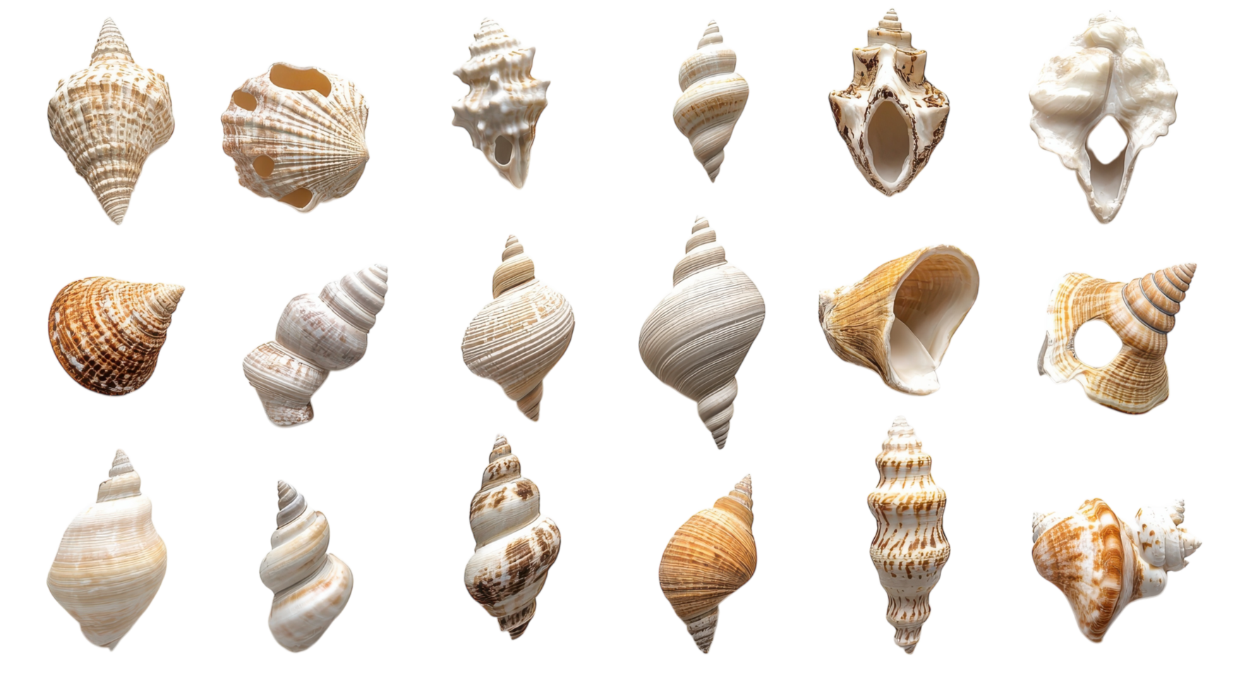 Beautiful Arrangement of Various Seashells Perfect for Coastal Decor and Artisan Projects to Add Natural Elegance. png