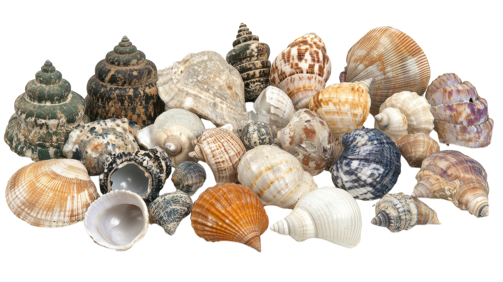 Beautifully Arranged Collection of Seashells for Coastal-Themed Decoration and Crafts Utilization. png