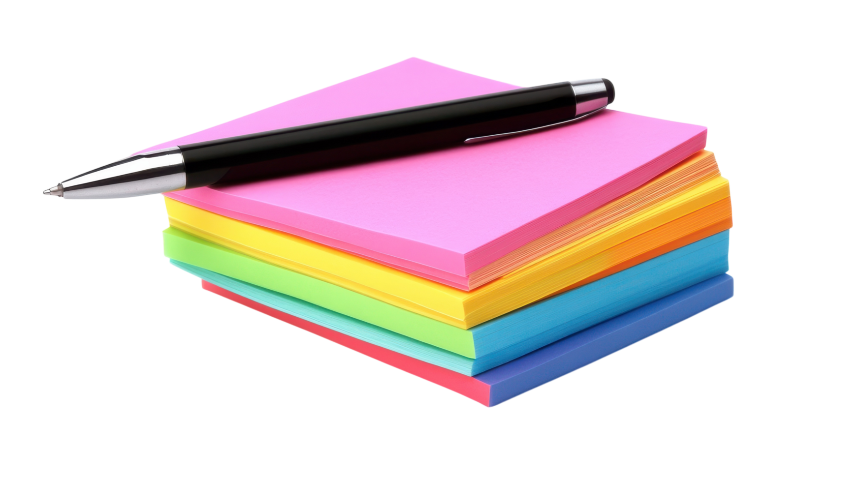 A stack of colorful sticky notes with a pen png
