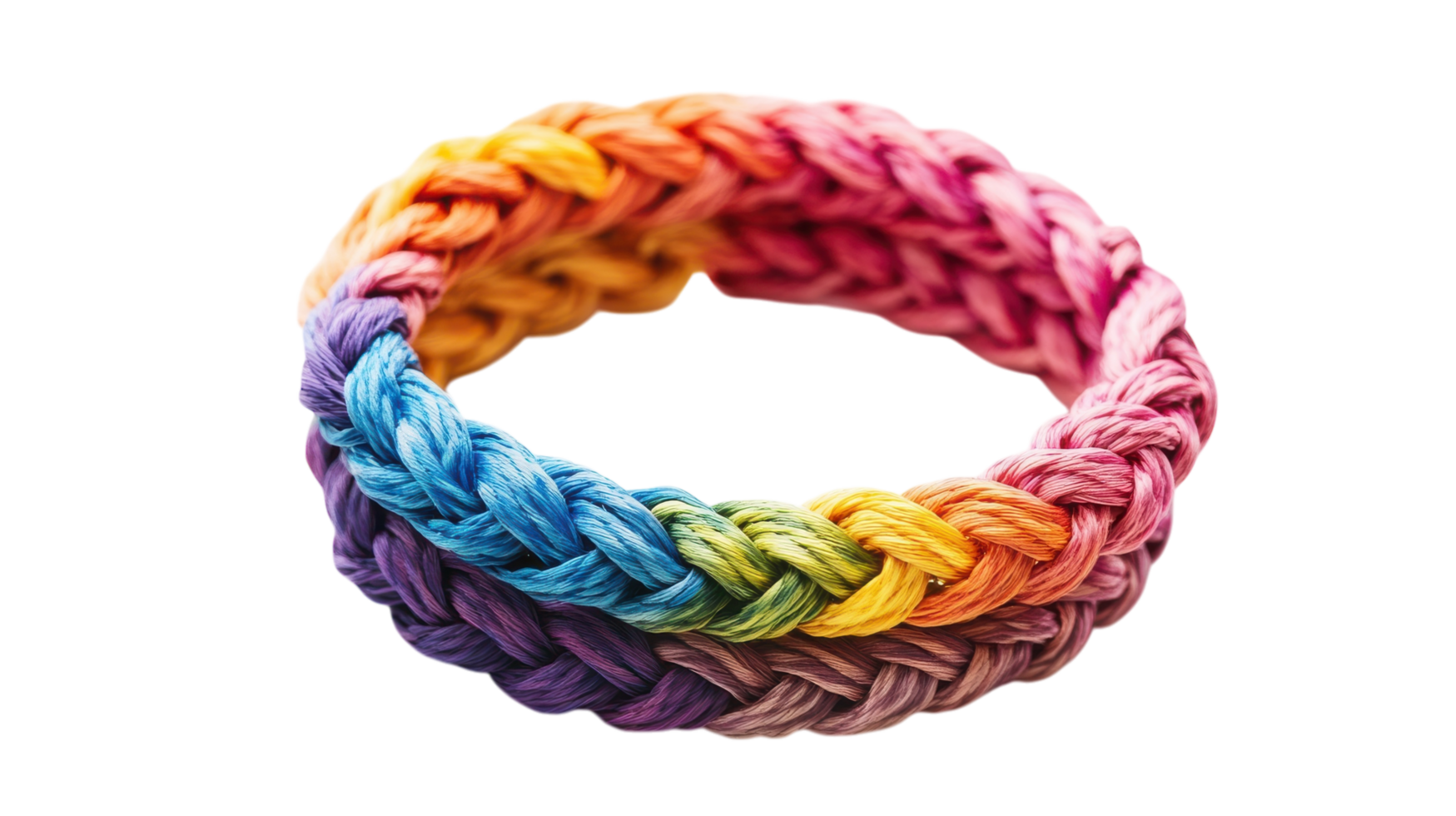 Vibrant and Colorful Woven Bracelet in a Loop Perfect for Fashion and Accessory Displays or Craft Projects. png