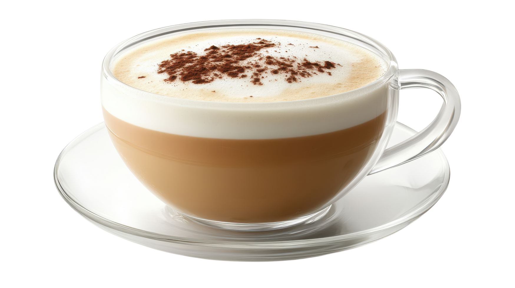 A delicious cup of frothy cappuccino served in a clear glass, perfect for coffee lovers and cafes, showcasing the rich texture and art of coffee making.. png