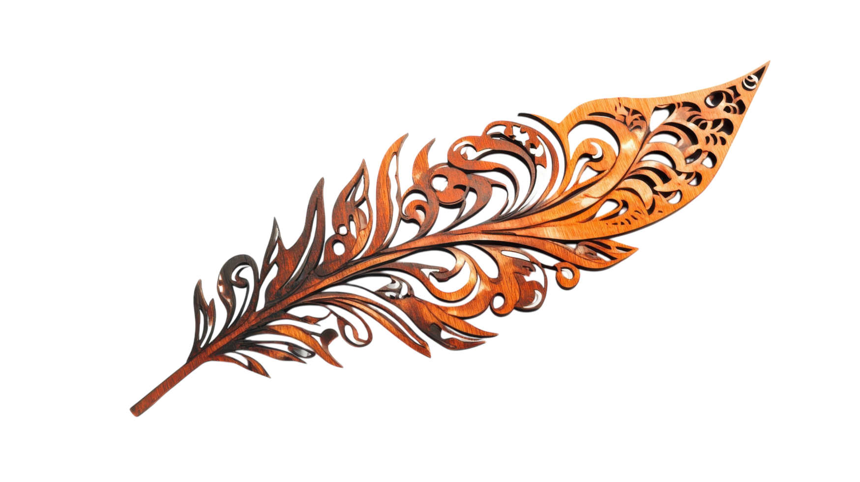 Decorative Feather with Intricate Pattern Perfect for Creative Projects and Artistic Designs. png
