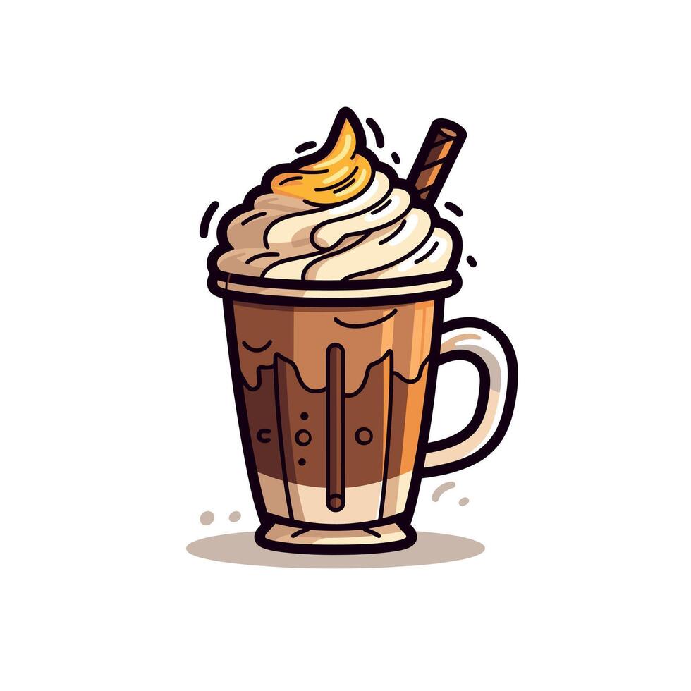 Delicious coffee drink topped with cream and caramel swirl vector