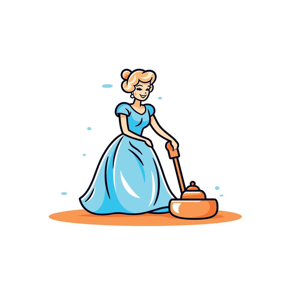 Cinderella cleaning with a cheerful expression vector