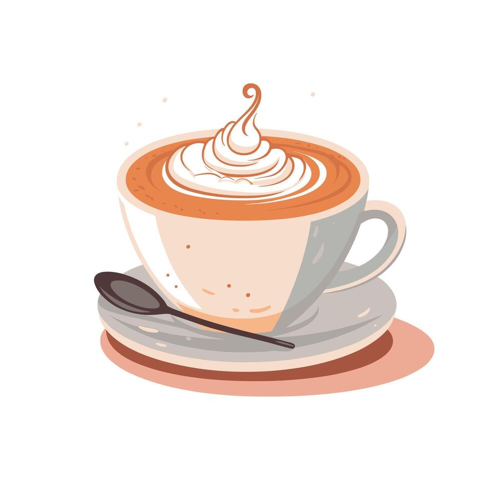 Warm beverage topped with whipped cream in cup vector