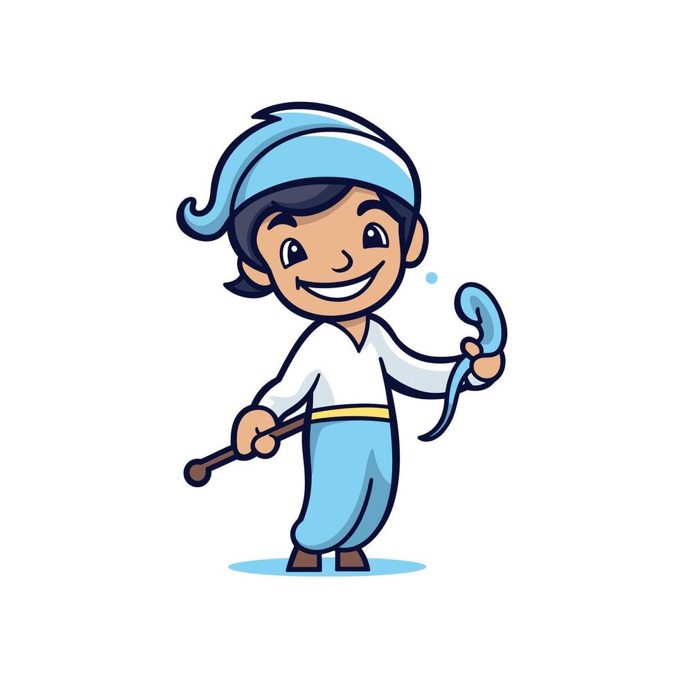 Young character holding a magical object in playful pose vector
