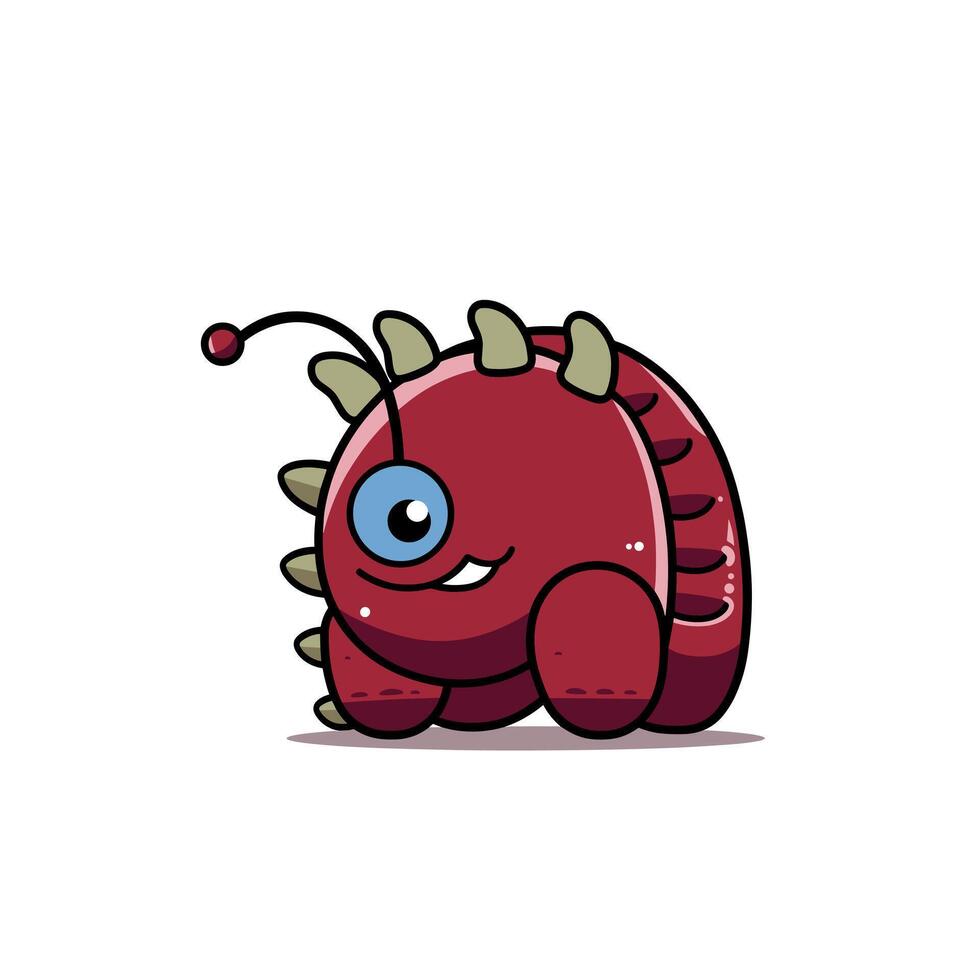 Cute red cartoon creature with large eye and spiky back in a simple design vector