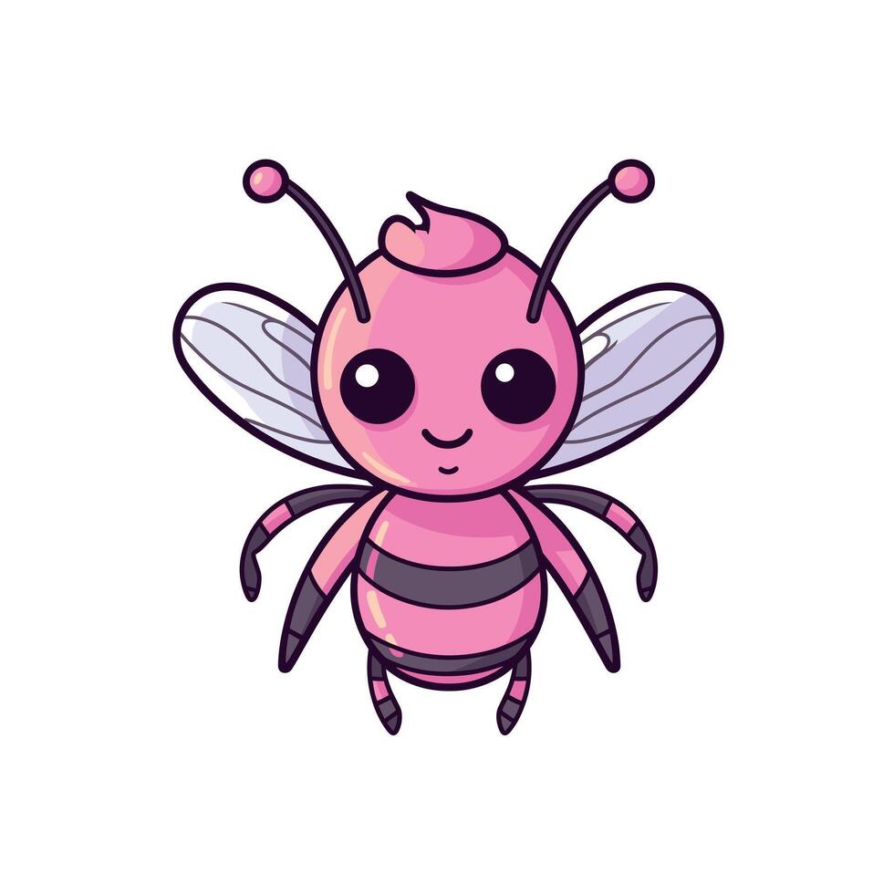Cute cartoon bee flying happily in a whimsical style with pink hues and playful expression vector