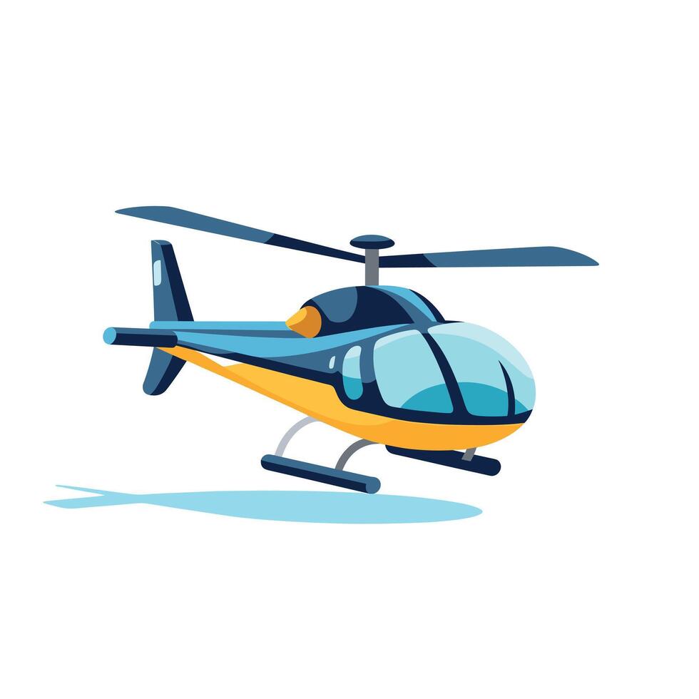 art illustration of a helicopter flying in a clear blue sky over a flat white background vector