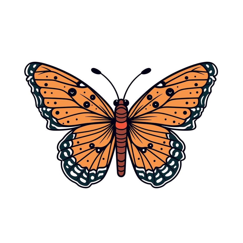 Colorful butterfly with orange wings resting on a white background vector