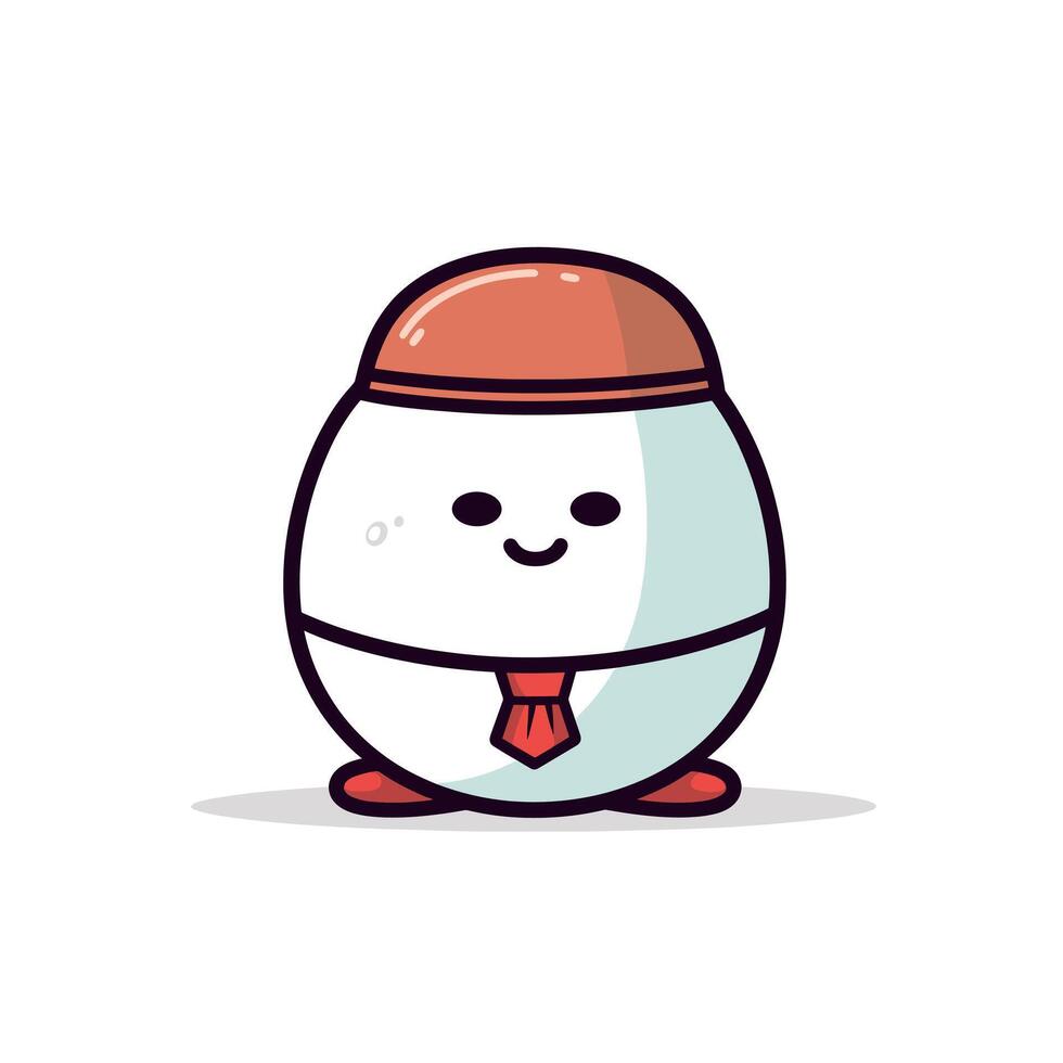 Cute animated egg character wearing a tie and cap vector