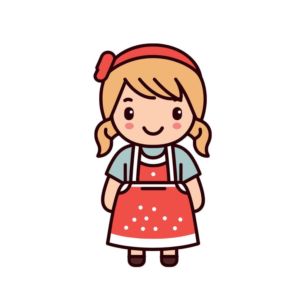 Cute cartoon girl wearing an apron with red accents vector